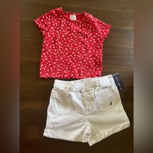 Girls Zara red top NWT Nautica white shorts 6/7